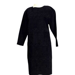 Margaret Godfrey dress suede leather sexy knee dress SIZE‎ 10 Vintage 80s NEW